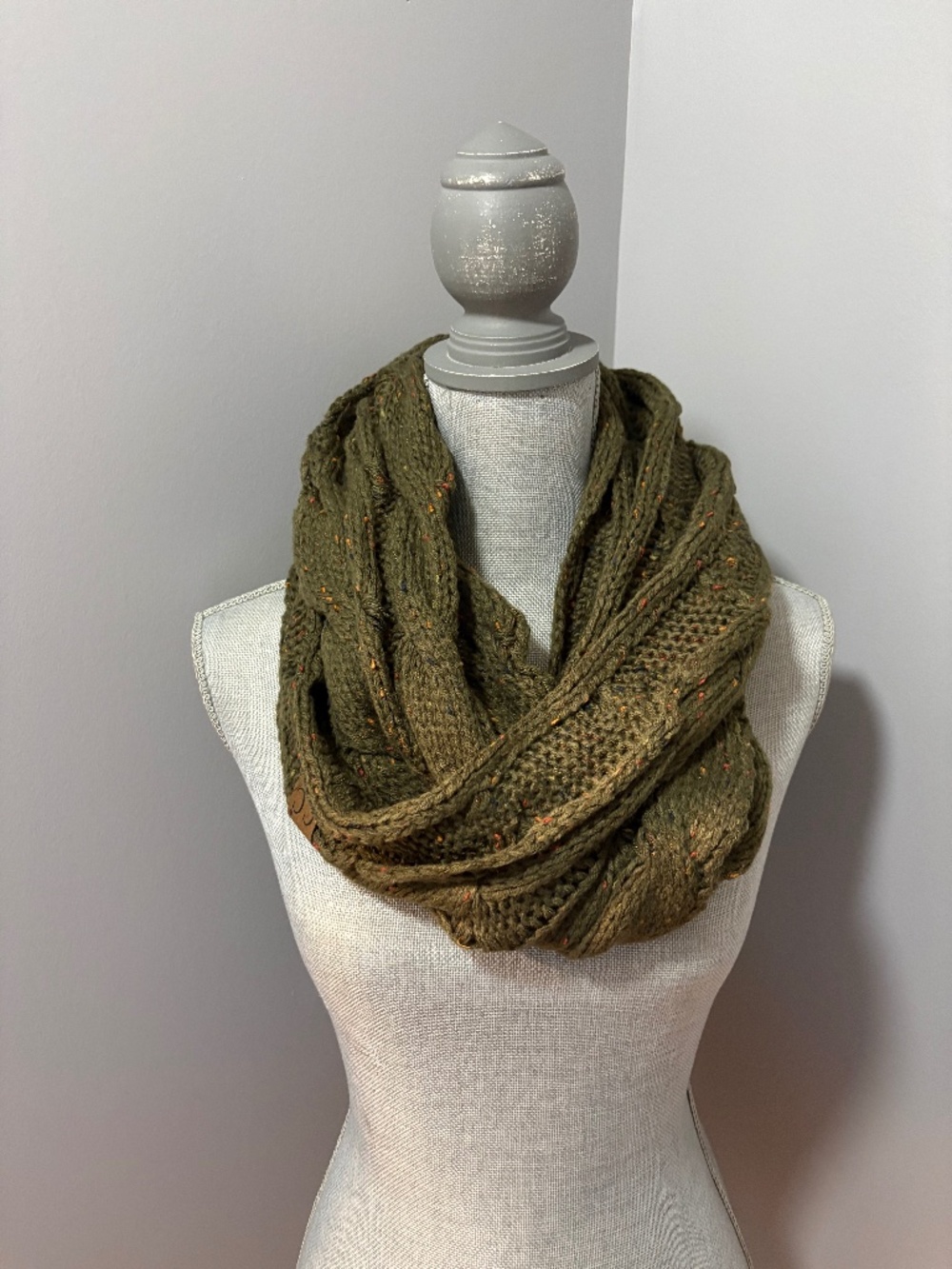 New Olive C.C Confetti Knit Cable Infinity Scarf